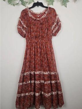 Rust BOHO Paisley Maxi Dress NWT